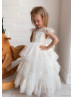 Cap Sleeves Ivory Lace Tulle Cupcake Flower Girl Dress